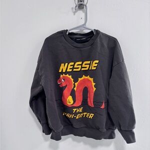Mini Rodini Black Crewneck with Red Nessie Graphic and Yellow Lettering